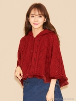 透かし柄ニットポンチョ/レッド