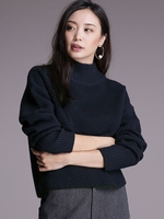 変形タック編みプルオーバー/ネイビー