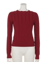 編地変化リブニットロングスリーブプルオーバー/レッド