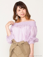 綿シルクシャーリングブラウス/ラベンダー