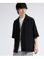 楊柳オープンカラー半袖シャツ/ブラック(019)