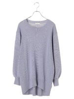 脇変化編みニットチュニック/ライトブルー