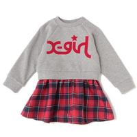 【30%OFF】チェック切り替え裏毛ワンピース