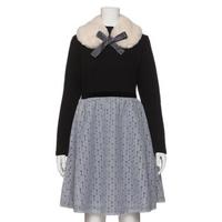 【30%OFF】フェイクファーティペットつき異素材ドッキングワンピース