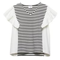 【34%OFF】【LIEN】フリル袖布帛切り替えVネックTシャツ