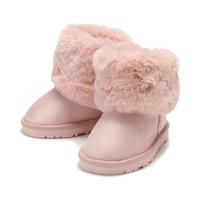 【50%OFF】【ベビーサイズ向け】リボン＆ハートモチーフつきフェイクファームートン風ブーツ