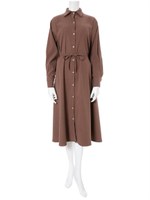 2wayフロント釦ロングシャツワンピース/ブラウン