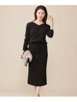 ANTISTATICドロストリブニットワンピース/ブラック(010)