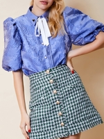 Award Jacquard Puff Sleeve Shirt/BLUE