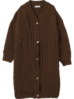 CABLE NKIT LONG CARDIGAN/ブラウン