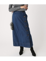 FRONT BUTTON DENIM LONG SKIRT/BLU