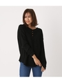 HENLEY NECK 2WAY WAFFLE TOPS/BLK