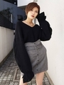 LAYER SLEEVE KNIT TOP/BLK