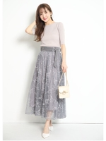 NEWドローイング刺繍チュールスカート/グレー