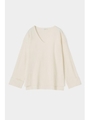 ROLL SLEEVE V／N KNIT TOP/O/WHT1