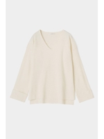 ROLL SLEEVE V／N KNIT TOP/O/WHT1