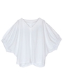 UVカットVネック袖ギャザーカットソー/ホワイト