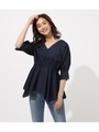 WAIST SHAPE HEM TUNIC TOPS/NVY