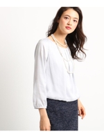 [L]【ママスーツ/入学式　スーツ/卒業式　スーツ/ハンドウォッシュ】微光沢サテンタックブラウス/ライトグレー(011)