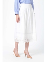 [ウォッシャブル]レースエッジロングスカート/ホワイト(030)