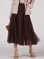 《手洗い可能》ウエストラインゴム切り替えチュールスカート/ブラウン