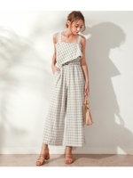 【CHILLE】 アシンメトリーフリルチェックオールインワン/ホワイト(001)