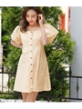 【CHILLE】 袖フリルボタン付ワンピース/ベージュ(005)