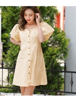 【CHILLE】 袖フリルボタン付ワンピース/ベージュ(005)