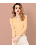 【CHILLE】薄ニットVネックトップス/ベージュ(005)