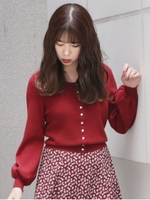 【S】ドットボタンボリュームスリーブカーディガン/BRD