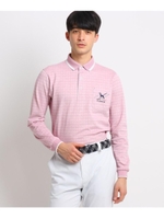 【UVカット/吸水速乾】胸ポケット付きフラワーデザイン長袖ポロシャツ/ピンク(172)