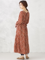 【WEB限定】前後2way小花柄ティアードワンピース/ブラウン