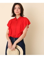 【WEB限定サイズ(SS・LL)あり/洗える】レーヨン混ラッフルブラウス/レッド(062)