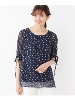【WEB限定サイズ・04（LL)あり】シフォン小花柄プルオーバー/ネイビー(793)