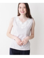 【WEB限定サイズあり】ＵＶ・接触冷感襟レース　タンクトップ/ライトグレー(911)