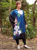 【カヤ】彩り草牡丹ワンピース/ネイビー