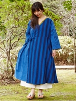 【カヤ】縞衣カシュクールワンピース/ネイビー