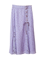 【スカート】小花柄レースアップスカート/ラベンダー
