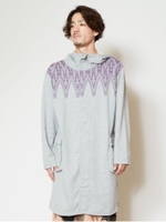 【チャイハネ】ジオメ柄MEN'Sフードジャケット ロングパーカー/グレー