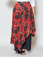 【チャイハネ】モダンフラワー変形ワイドパンツ/ブラック