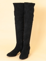 【ブーツ】ニーハイスェードブーツ/ブラック