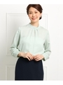 【ママスーツ/入学式　スーツ/卒業式　スーツ】サテンハイネックタックブラウス/ライトグリーン(021)