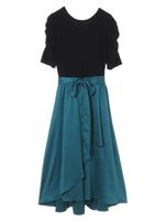 【ワンピース】ＦＯＸ混ニットサテンスカートドッキングワンピース/ブラック
