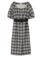 【ワンピース】フロント釦チェックタイトワンピース/モノトーン