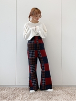 【三戸なつめさんコラボ】パッチワーク風チェックパンツ/レッド