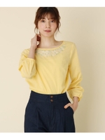 【手洗い可】フラワータイプライターブラウス/イエロー(032)