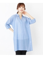 【接触冷感】【洗濯機OK】スキッパーロングブラウス/ブルー(092)