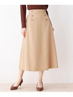 【洗える・34(SS) 42(LL)WEB限定サイズ】LANATEC　ツイルマリンフレアスカート/ベージュ(052)