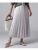 【洗える】シルキーサテンアコーディオンプリーツスカート/ライトグレー(011)
