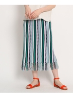 【洗える】ストライプ柄ニットロングスカート/ライトグリーン(321)